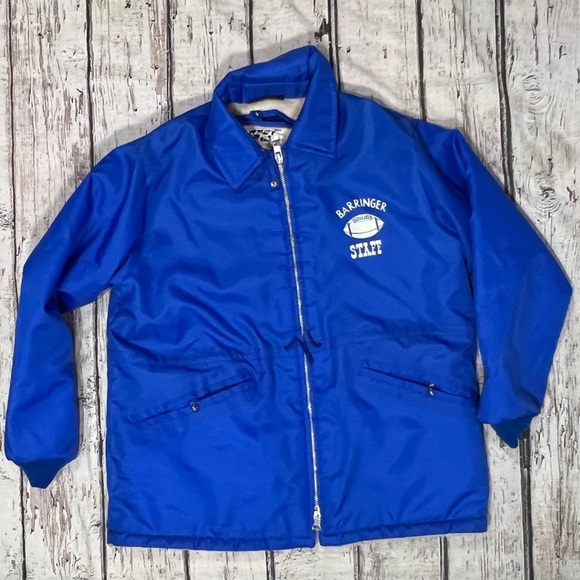 Vintage 1980s Barringer Football Newark New Jersey Blue 80s Zip Up Coat Jacket - Picture 1 of 8